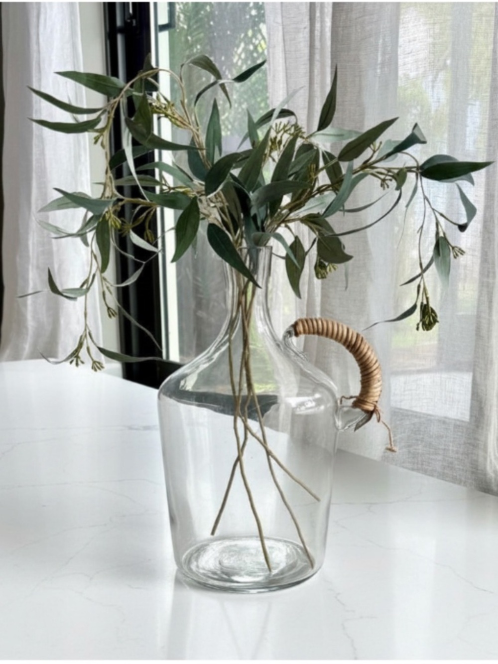 Set/2 Glass Jugs With Wicker Wrapped Handles - Picture 3 of 4